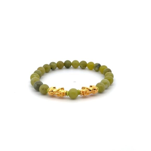 18K Gold Dragon Pixiu Double Piyao Bracelet Gemstone August Birthstones 6mm - Picture 1 of 5